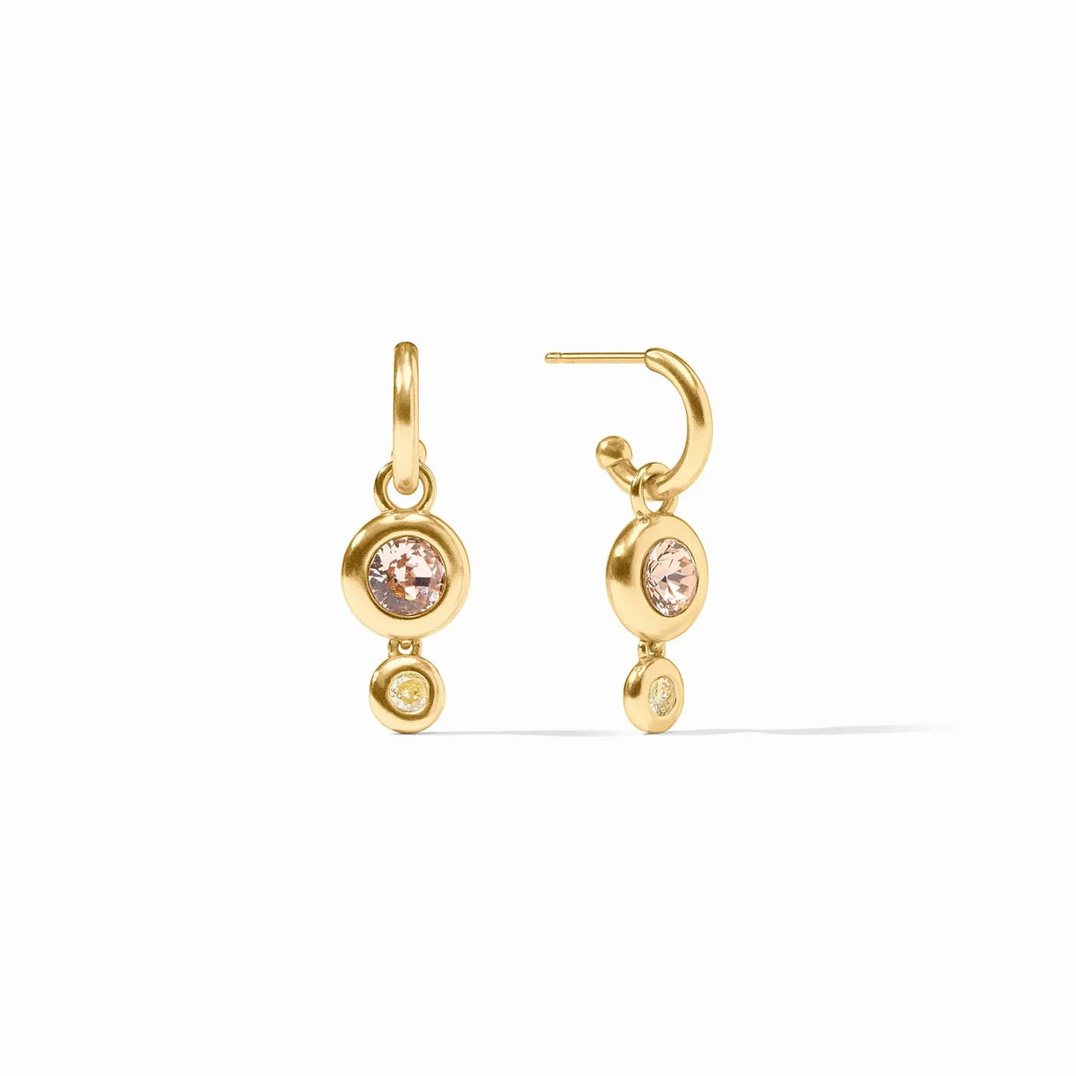 Champagne Radiance rainbow duo hoop earring with glass charms on gold post
