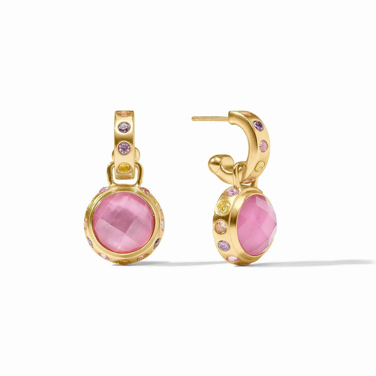 Rainbow hoop earring with iridescent tourmaline charm on gold plate