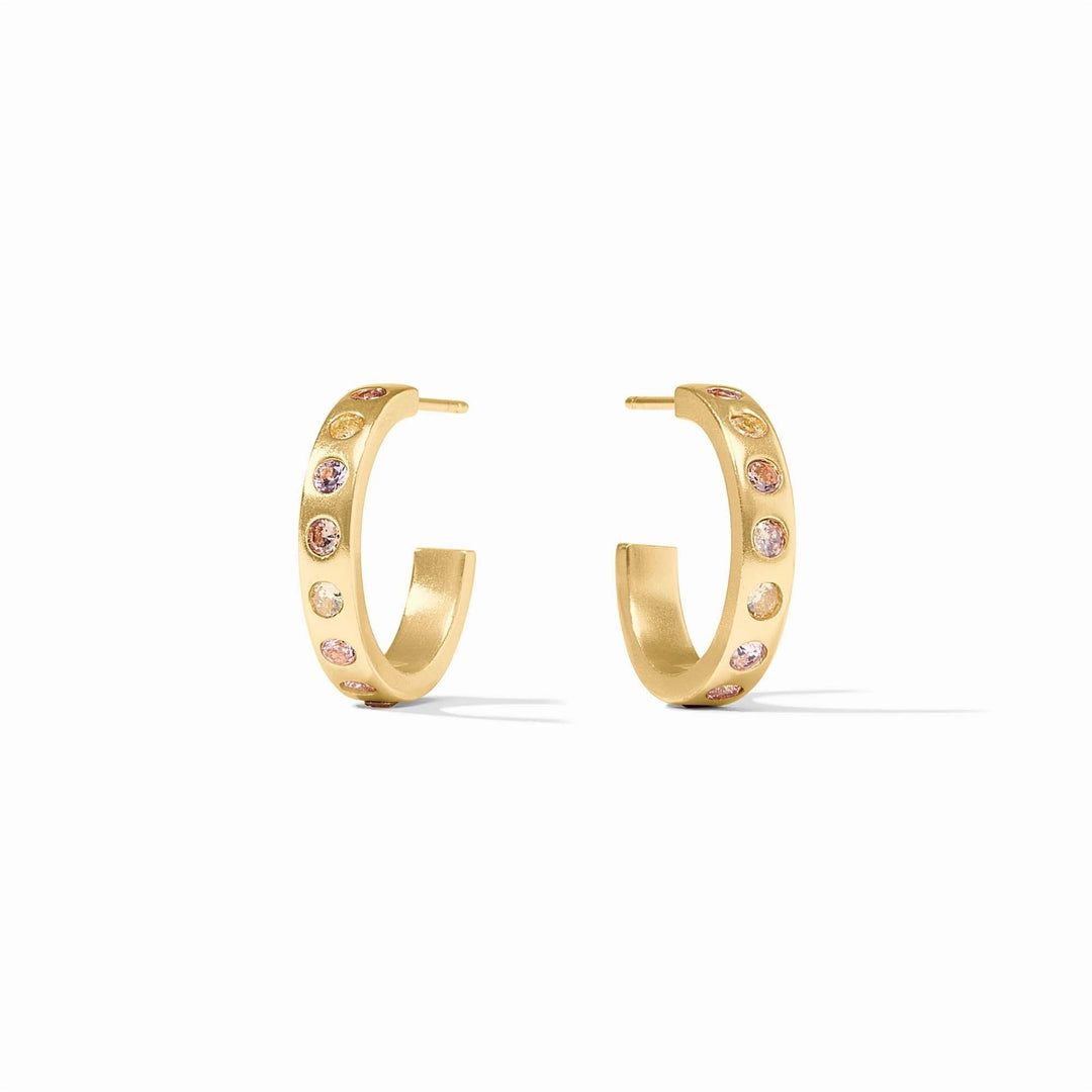 Rainbow hoop earring with gold plating and clear cubic zirconia post