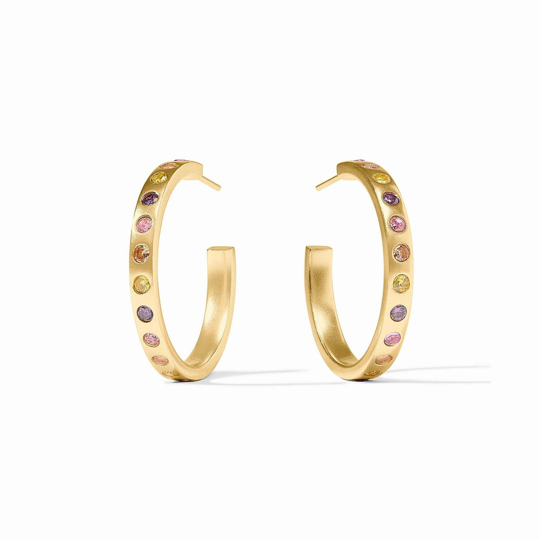 Medium rainbow hoop earring with gold plating and CZ post