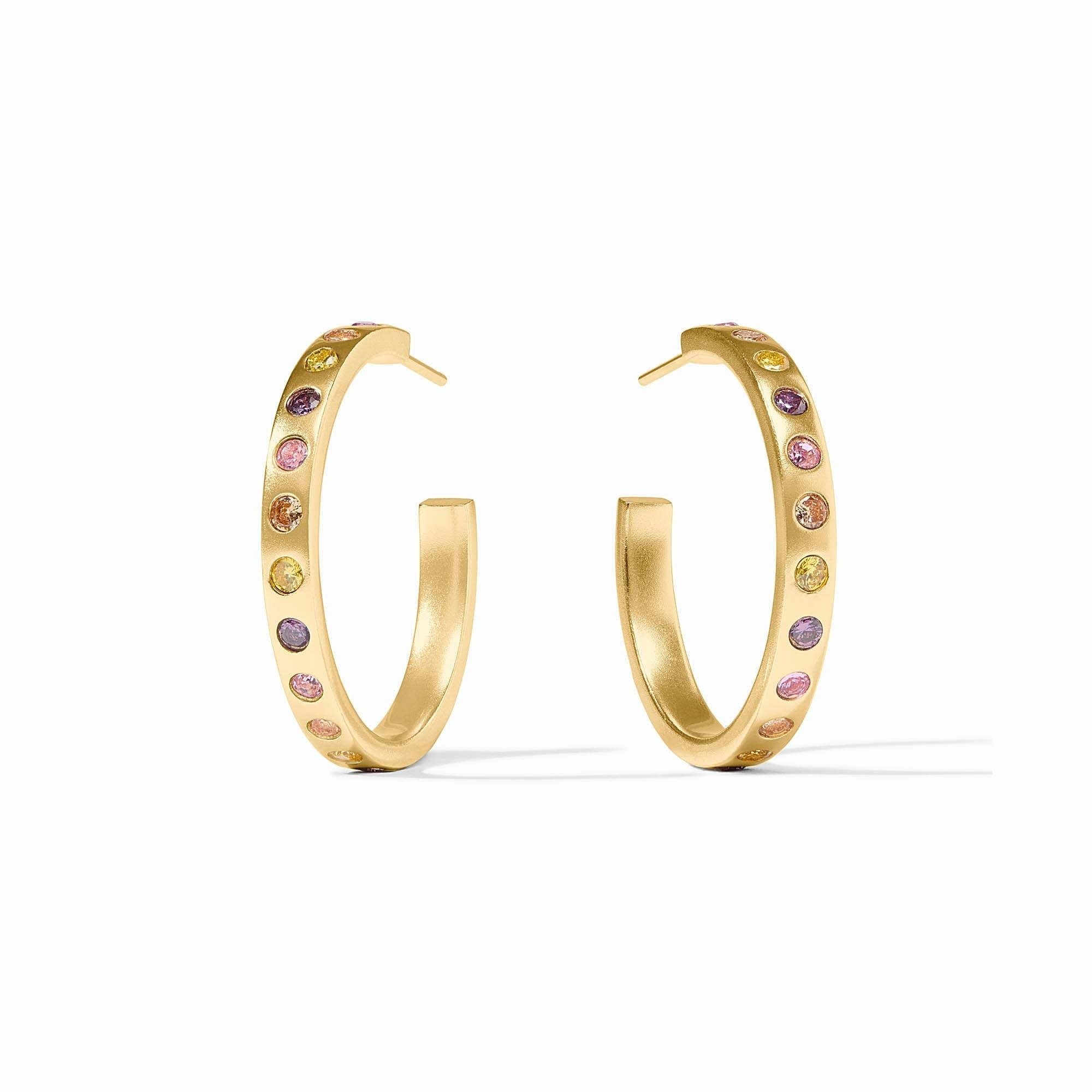 Medium rainbow hoop earring with gold plating and CZ post