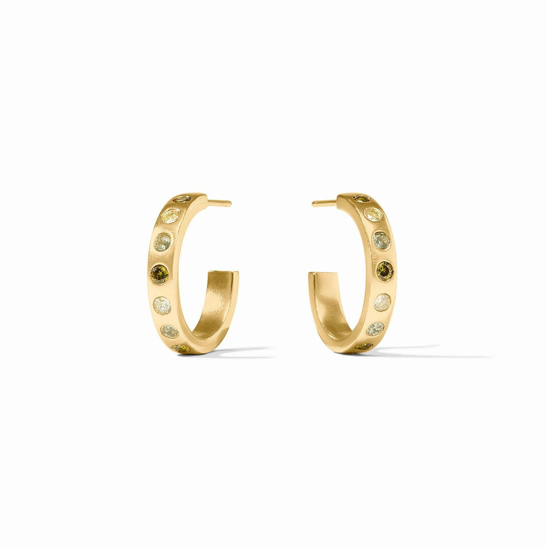 Rainbow hoop earring with gold plating and CZ post in shades of jade