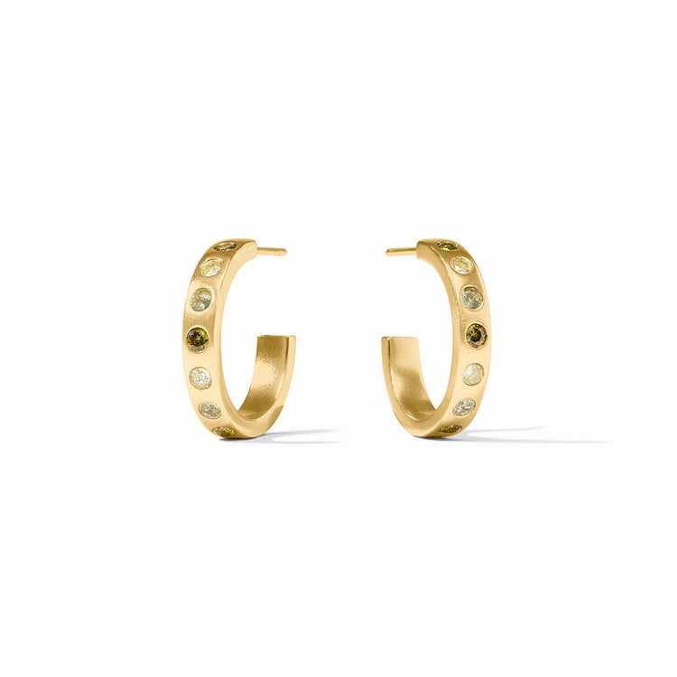 Rainbow hoop earring with gold plating and CZ post in shades of jade