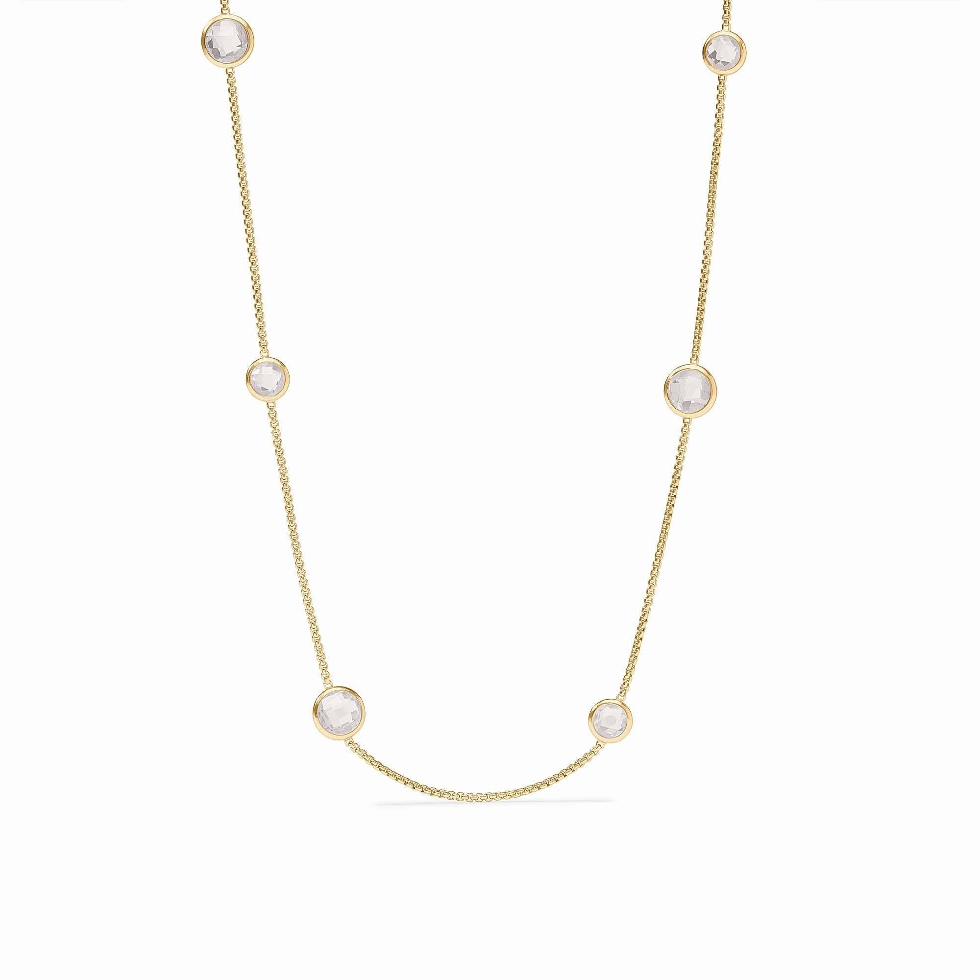 Rainbow Station necklace with clear crystals on a gold-plated chain.