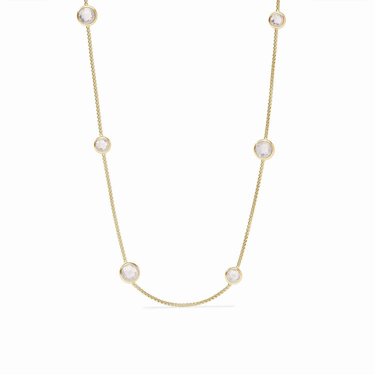 Rainbow Station necklace with clear crystals on a gold-plated chain.