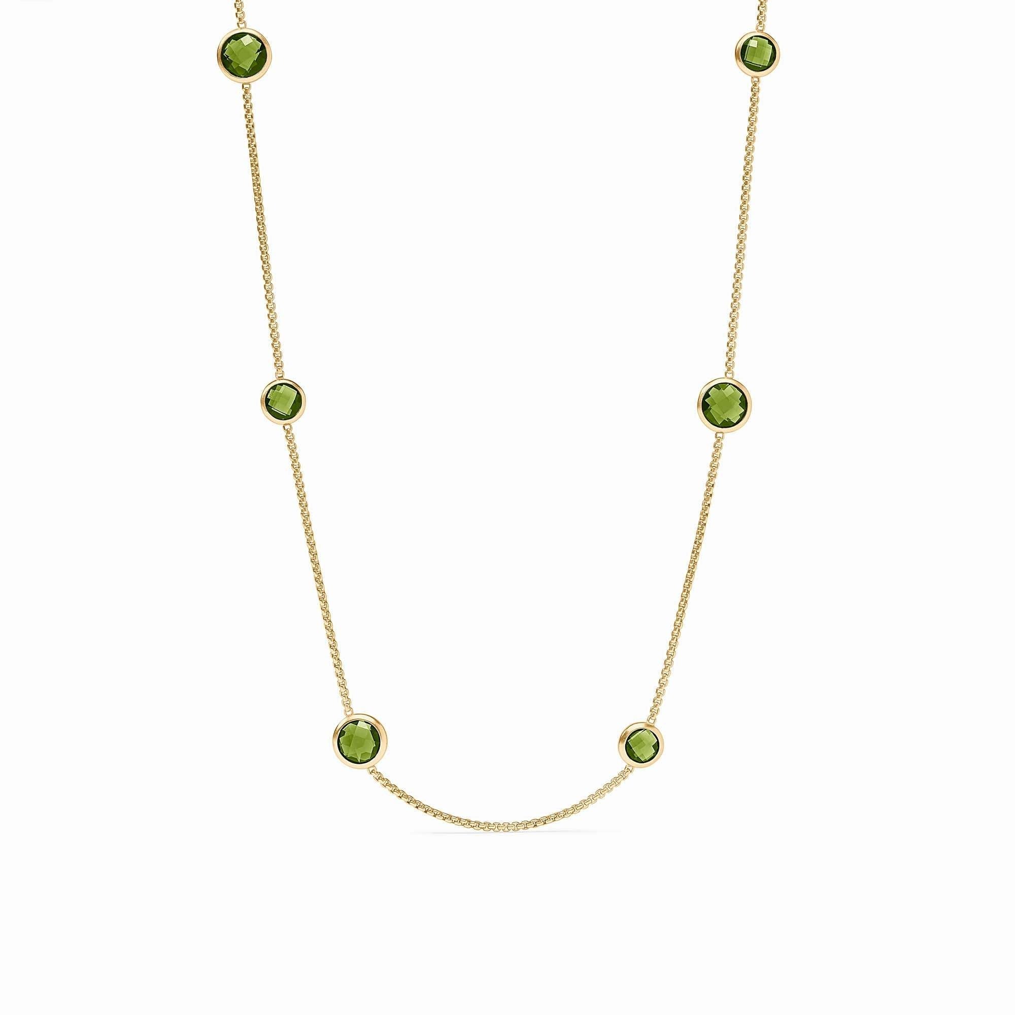 Rainbow Station necklace with toggle clasp; features vibrant multi-colored glass beads on a gold-plated chain.