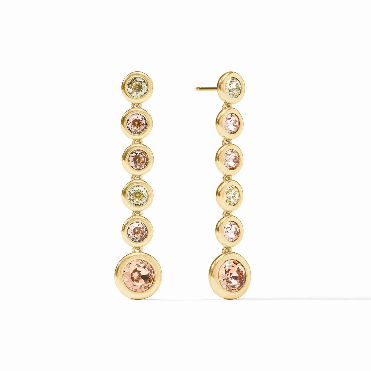 Rainbow tier earring with imported glass stones in champagne radiance color on a gold post