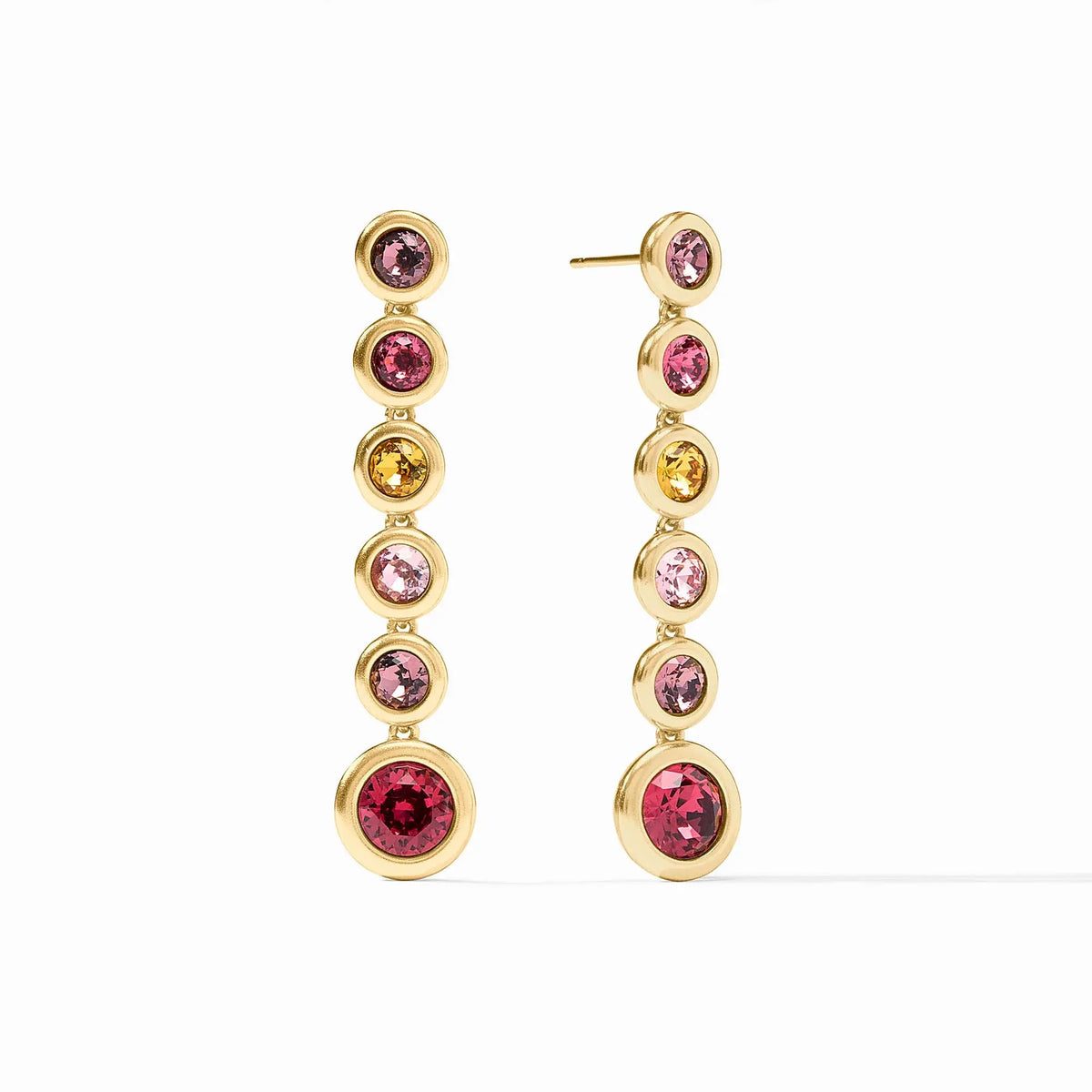 Rainbow tier earring with gold-plated posts featuring colorful imported glass beads in a playful vertical arrangement.