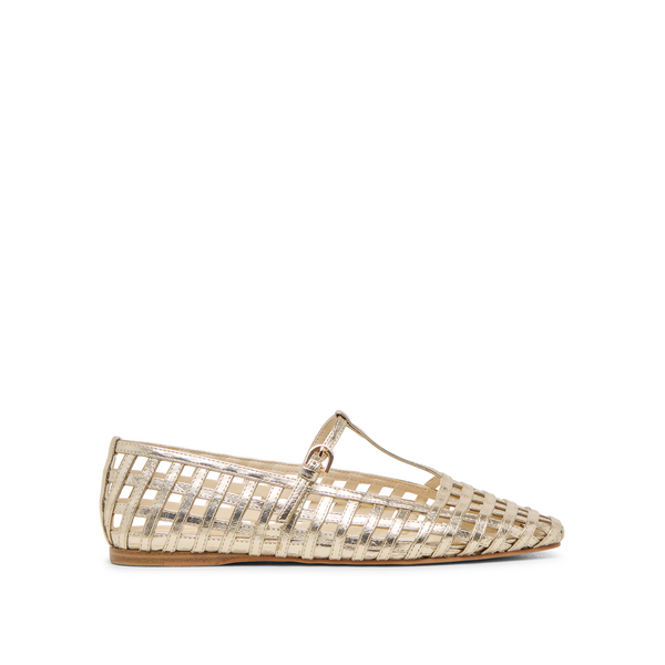 Rains Metallic Woven T-Strap Ballet Flats