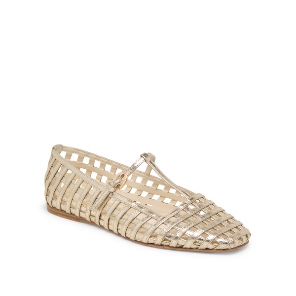 Rains Metallic Woven T-Strap Ballet Flats