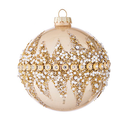 Four-inch onion-shaped beaded ornament with wrapped bead center detail