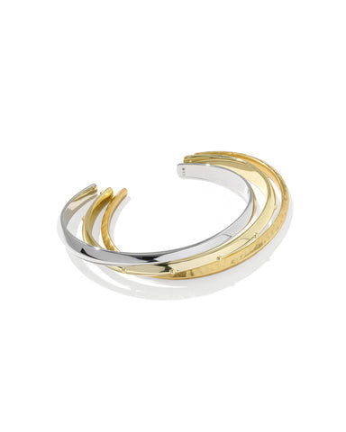 Oakland set of three mixed metal cuff bracelets with hammered and polished finishes.