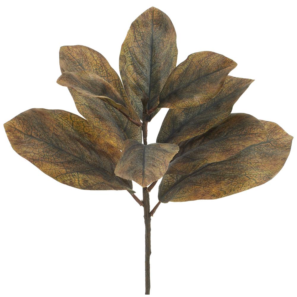 25-inch Magnolia Leaf Spray with realistic brown and green textured leaves on a single stem.