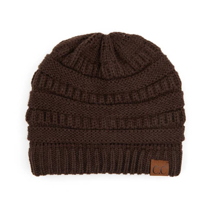Black acrylic beanie with a folded cuff and ribbed knit texture.
