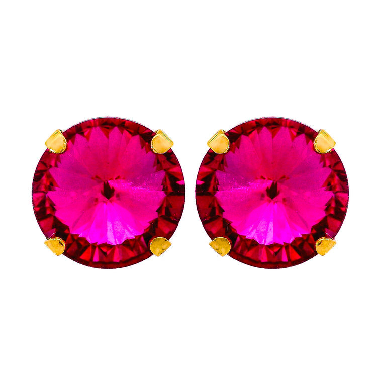Antique gold-plated stud earrings with large clear crystals on surgical steel posts