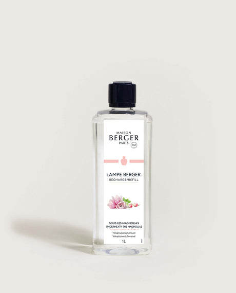1L bottle of Maison Berger Paris Underneath the Magnolias Lampe Berger refill fragrance.