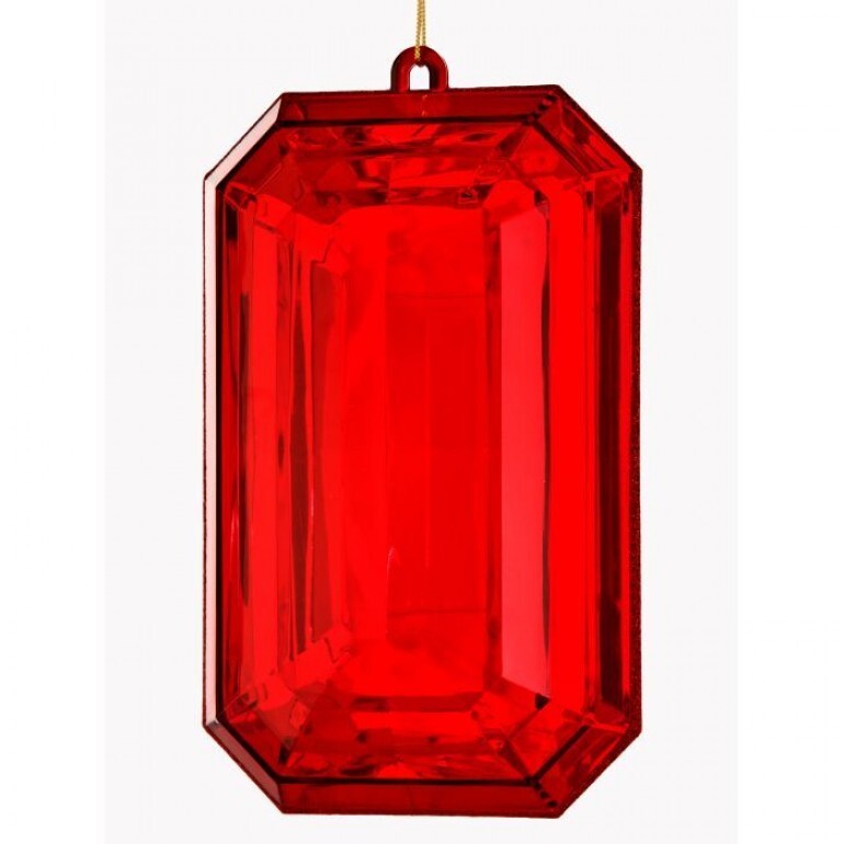Nine-inch acrylic ornament shaped like an emerald cut gemstone.