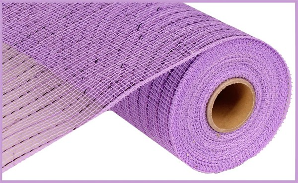 A roll of light purple metallic mesh ribbon for crafting wreaths and garlands.