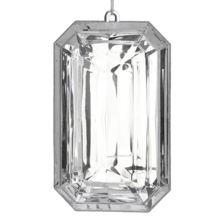 9-inch acrylic ornament with emerald cut facets in deep green