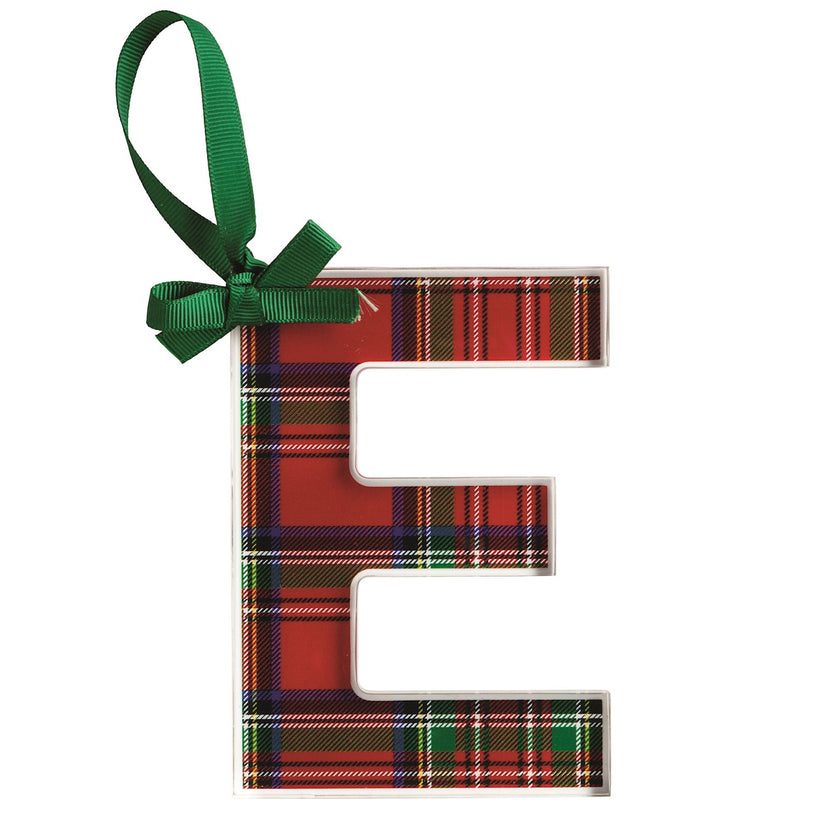 Acrylic tartan letter ornament with grosgrain ribbon hanger