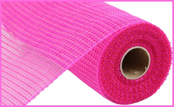 Hot pink horizontal wide stripe mesh ribbon roll made of polypropylene.