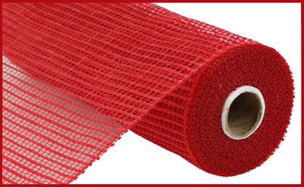 Red horizontal wide stripe mesh ribbon roll made of polypropylene for wreath making.