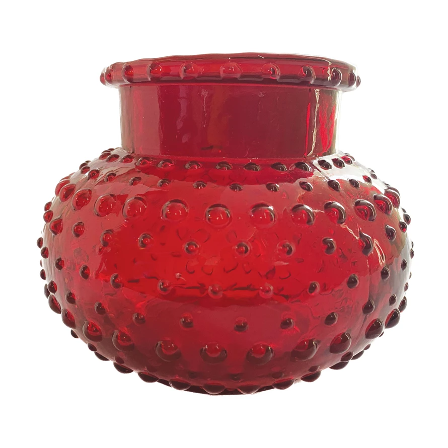 Glass Hobnail Vase - Red