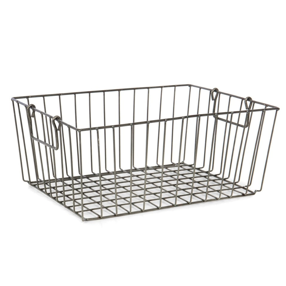 Rectangular wire storage basket in black with a grid pattern.