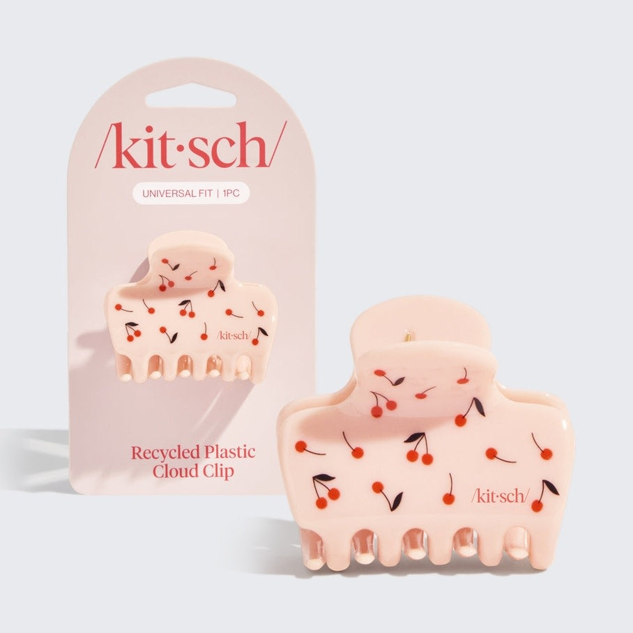 Medium cherry print cloud clip made from recycled plastic with an arch-shaped silhouette.