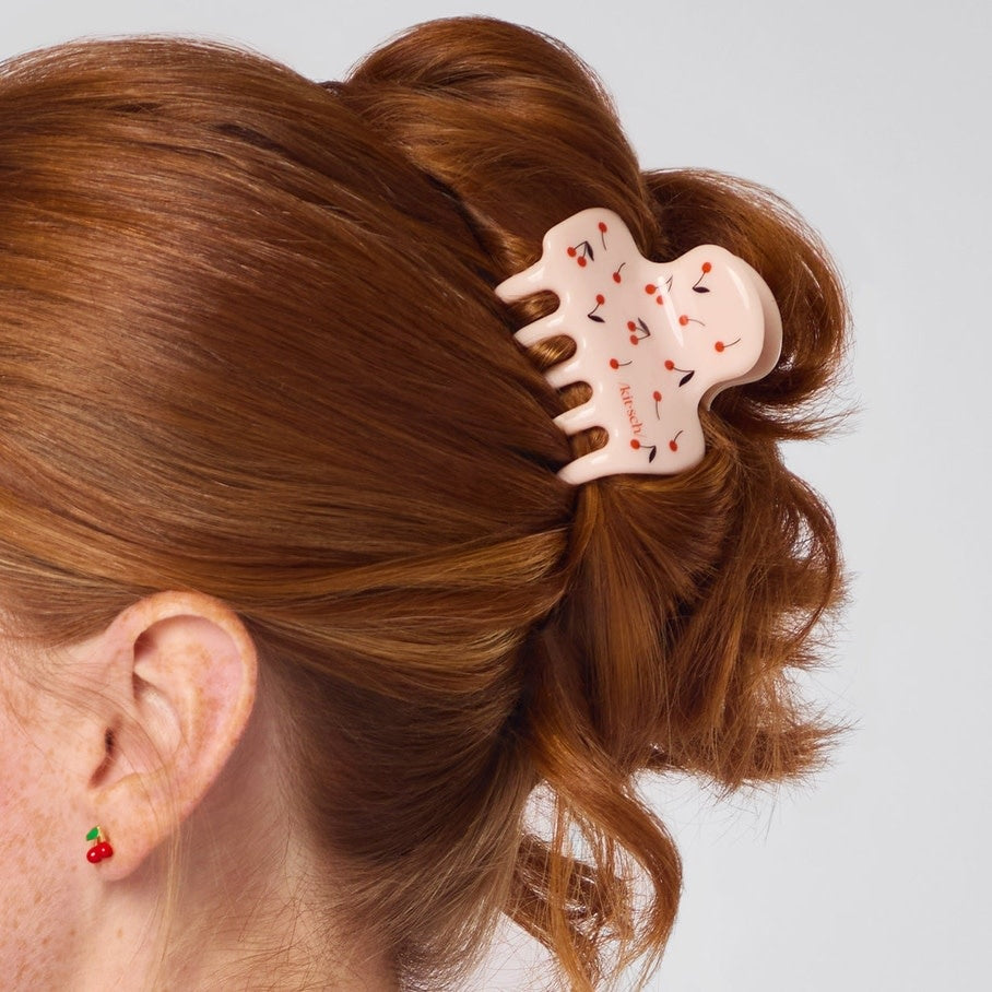 Medium cherry print recycled plastic cloud clip with arch-shaped silhouette