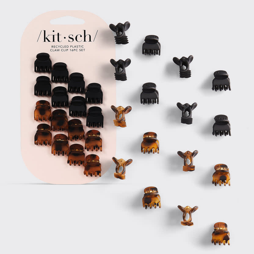 Set of sixteen small recycled plastic claw clips in a classic solid color.