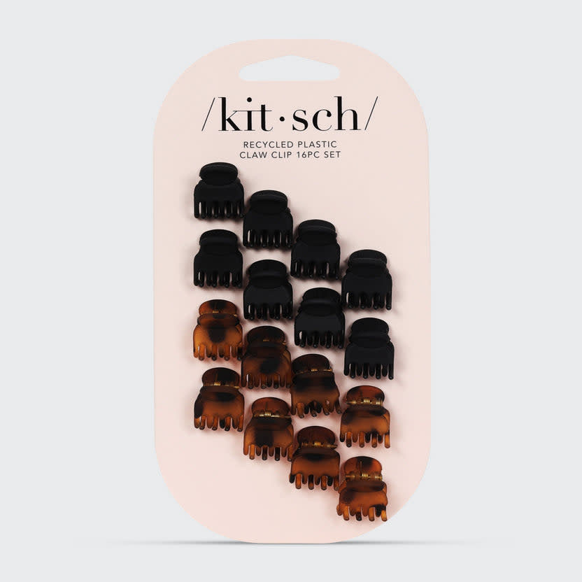 Set of sixteen small recycled plastic claw clips in a neutral tone.