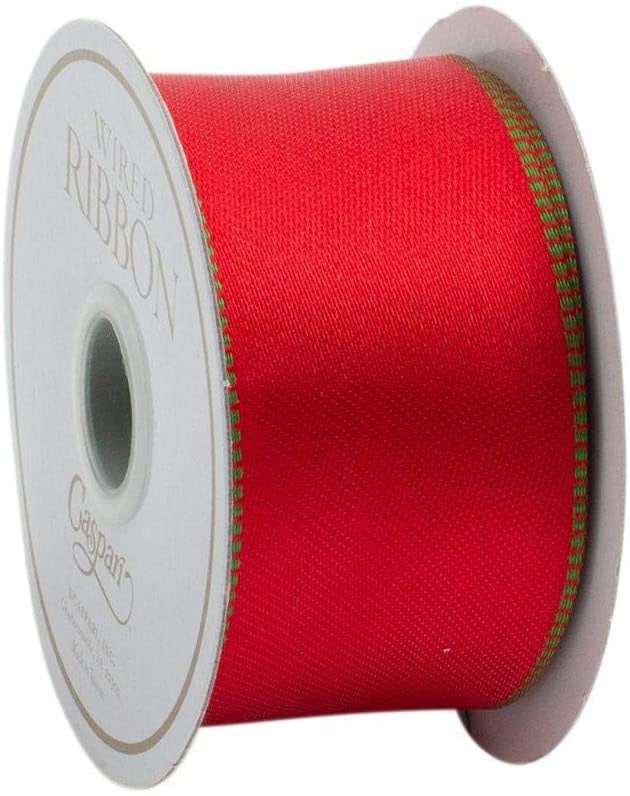 Red and green reversible ribbon with a price code F tag.