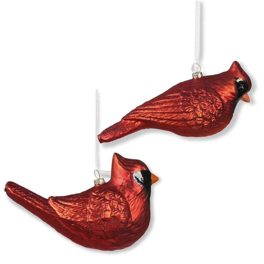 Red Glass Cardinal Ornament With Red Glitter