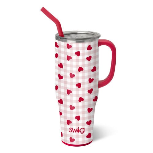 Red Hots Mega Mug in red with a comfort-grip handle, flexi-tip straw, and silicone base.