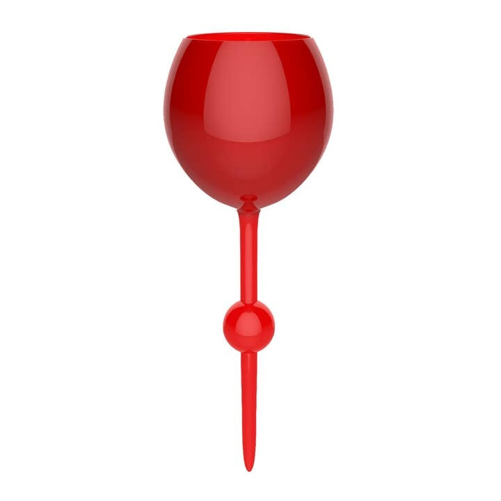 Red Original Beach Glass with a tropical palm leaf pattern on the side.