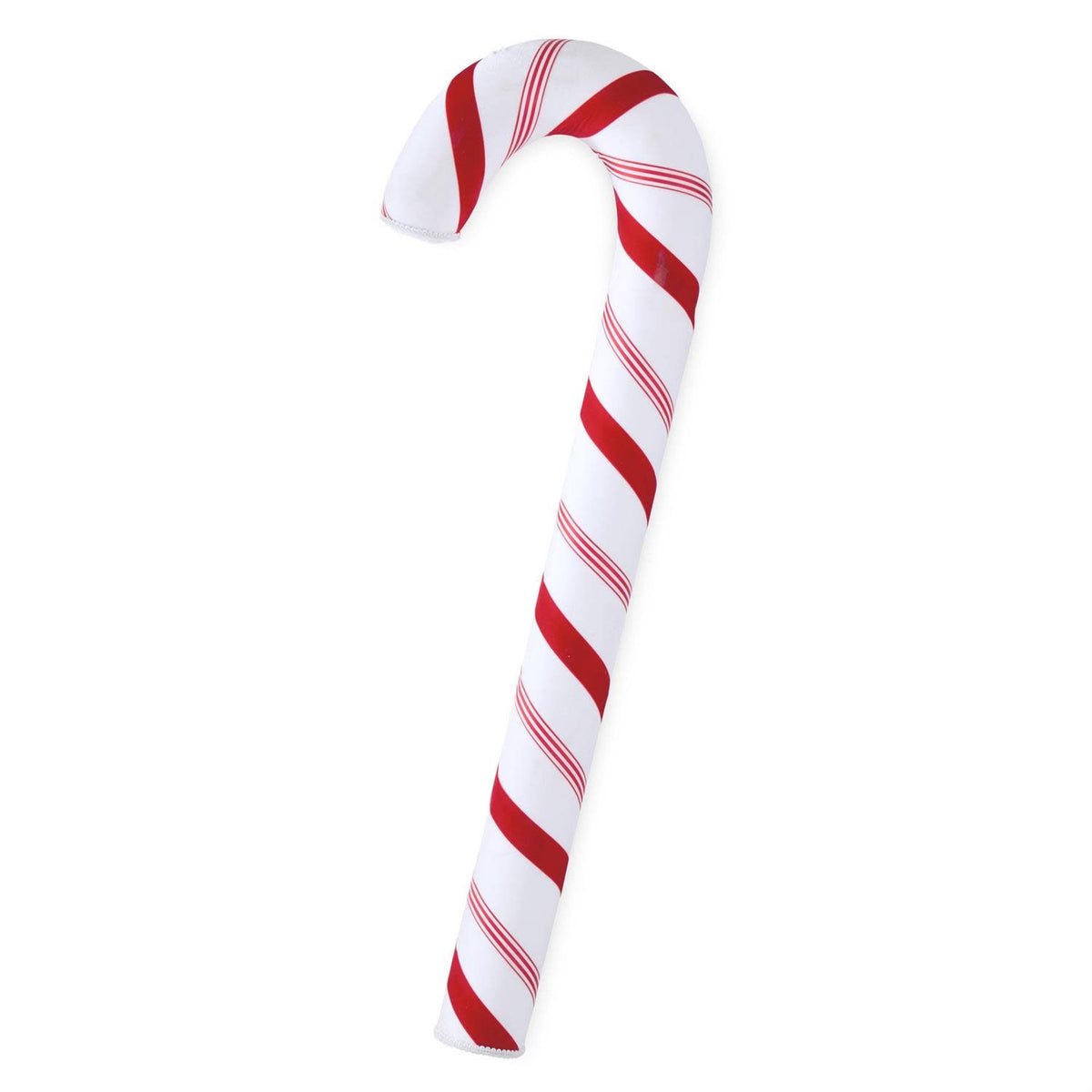 Resin candy cane figurine with red and white striped fabric pattern.