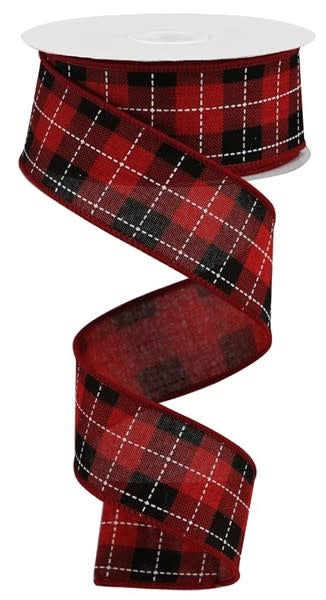 Red buffalo check ribbon with black and white stripes on a neutral background.