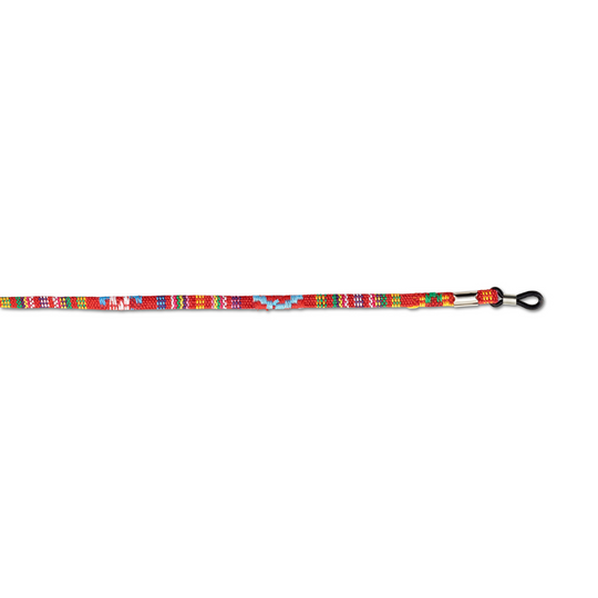 Red durable sunglass lanyard with secure clip attachment