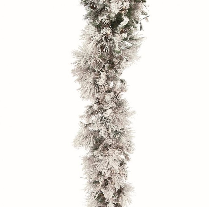 Lit Flk Bear Mountain garland featuring a natural wood finish with pinecone accents and warm LED lights.