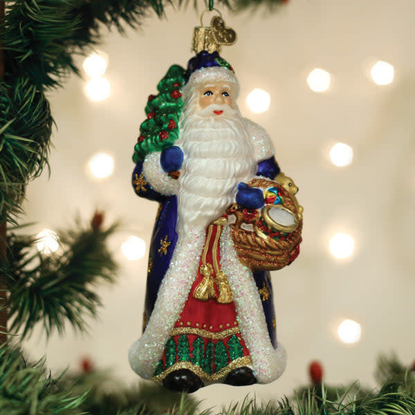 Regal Father Christmas ornament featuring a standing Santa figure in red coat with gold trim and white beard.