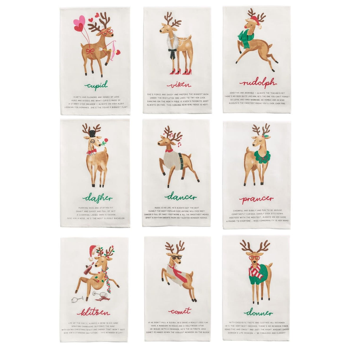 Cotton hand towel with reindeer poem text and glitter accents in a rectangular shape.