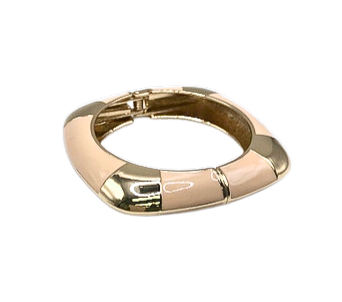 Hinged enamel cuff bracelet with alternating gold-tone and light pink square segments.