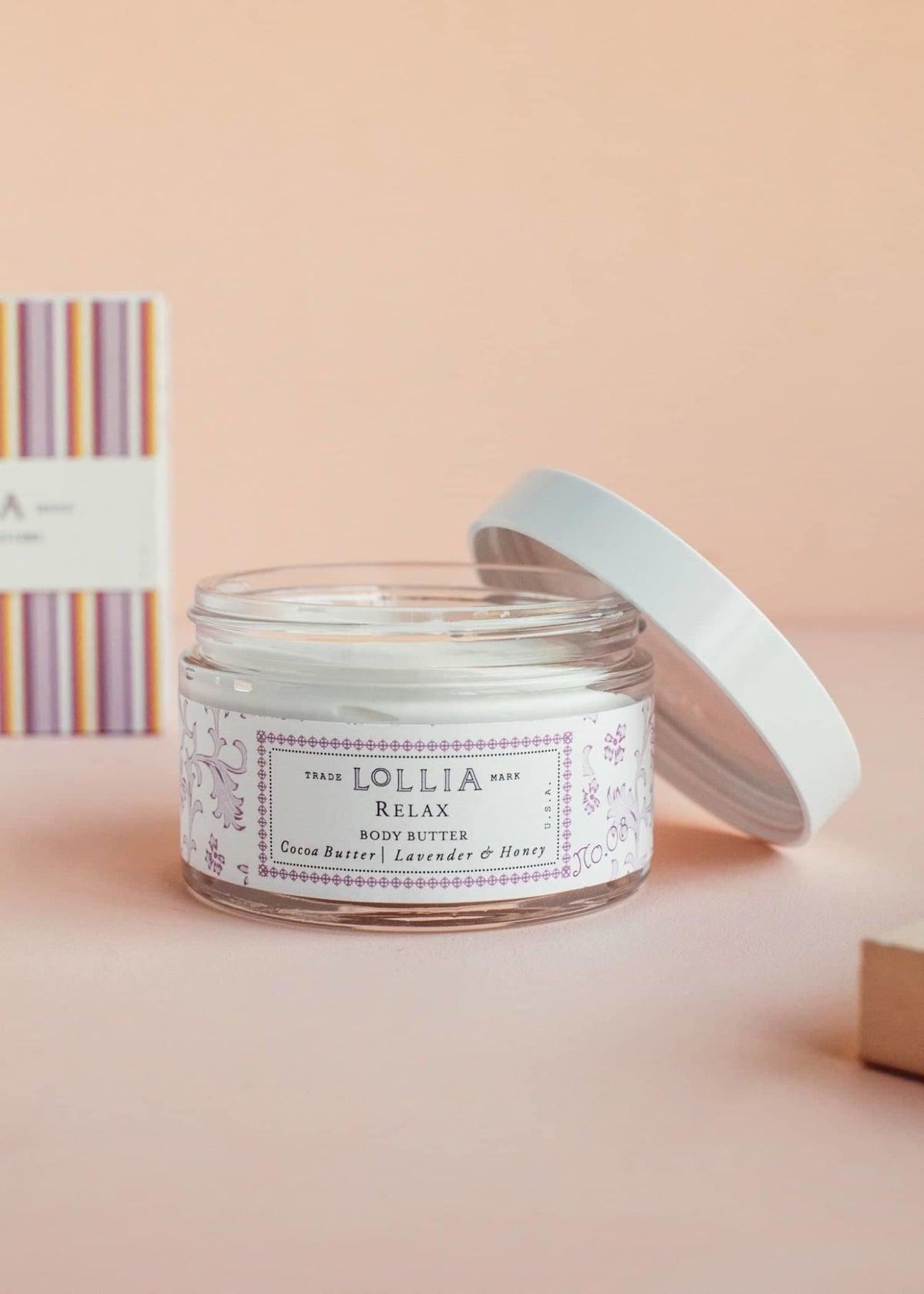 Relax Body Butter in a white jar with French floral box lid
