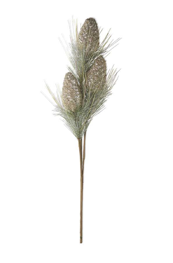 33-inch gold glitter pinecone spray decoration with wood material