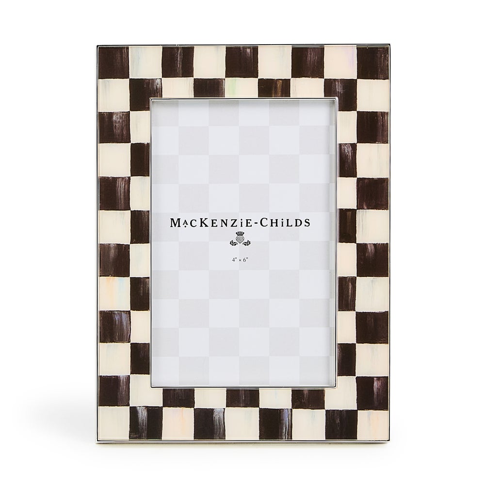 Silver-plated Courtly Check frame with glass insert displaying a printed paper artwork on velvet backing.