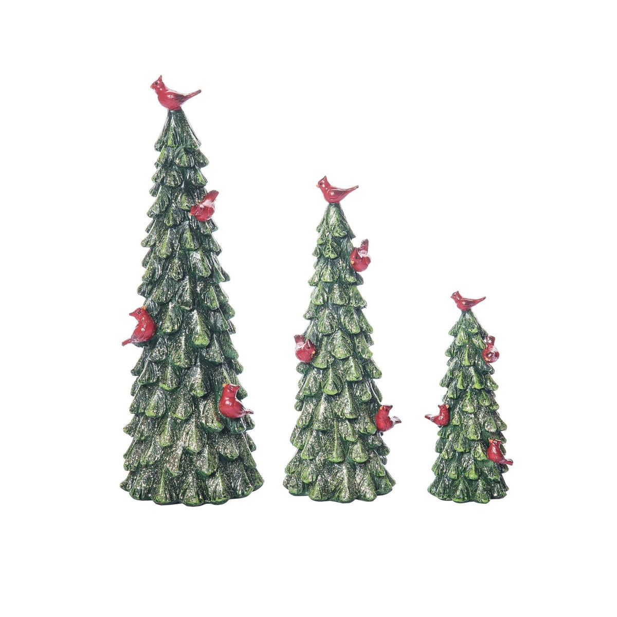 Resin glitter cardinal tree decor in red with gold accents