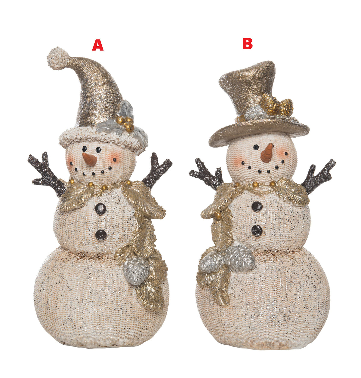 Res metallic snowman figurine with a silver finish standing on a base.