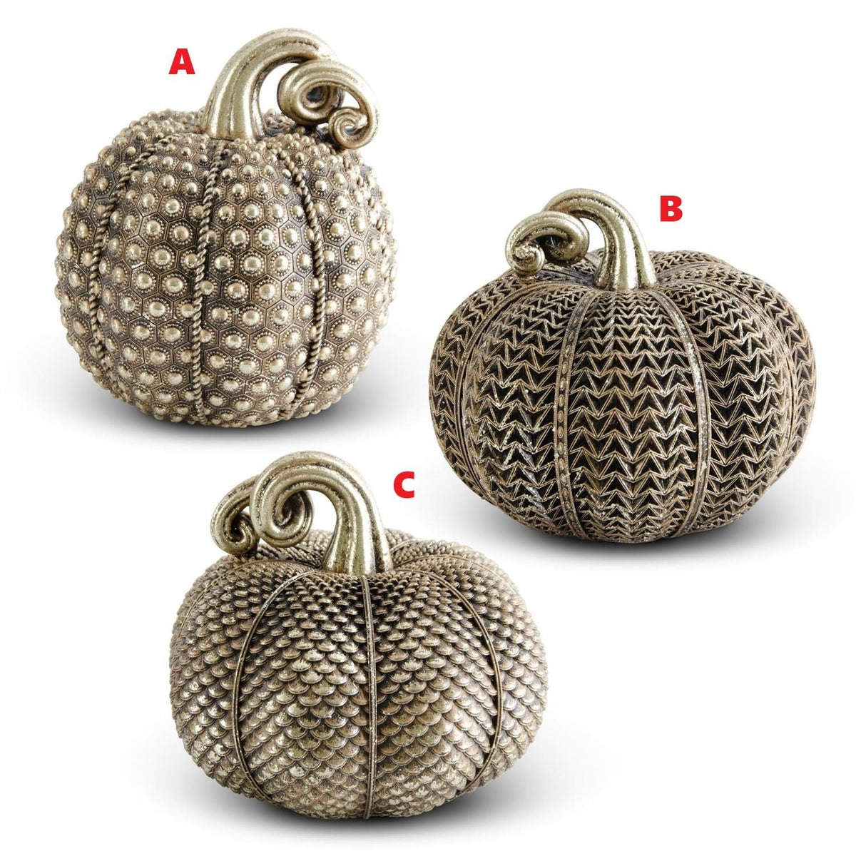 Antique gold textured resin pumpkin with detailed surface finish