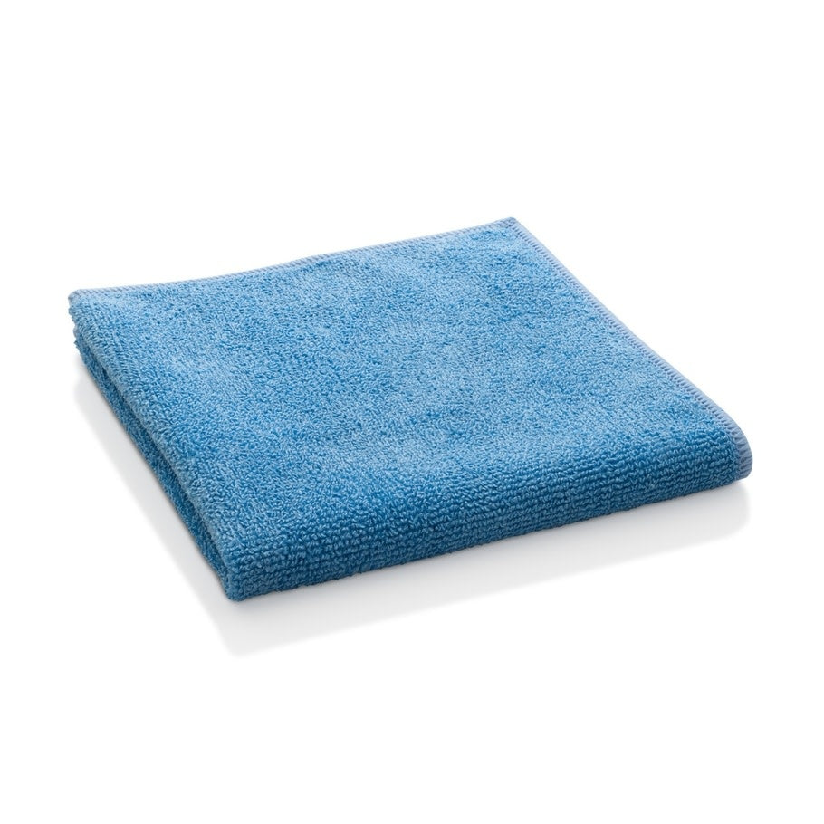 Reusable microfiber cleaning cloth in white with blue trim